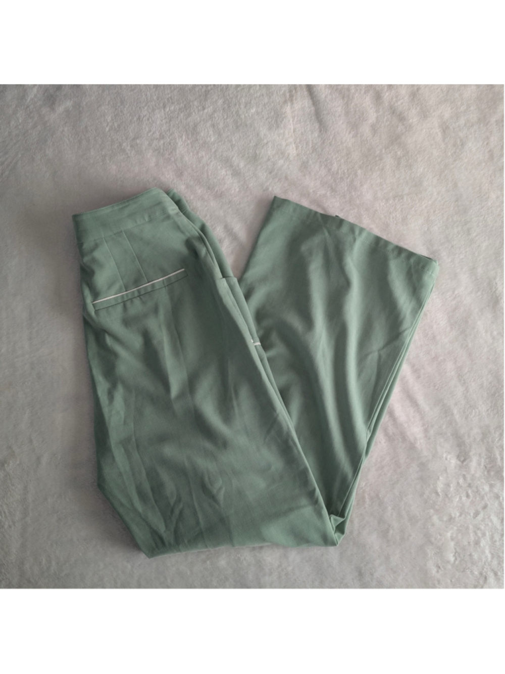 ModCloth Mint Green White Contrast Piping Retro Stretch Wide Leg Trousers - 2 - Picture 4 of 12